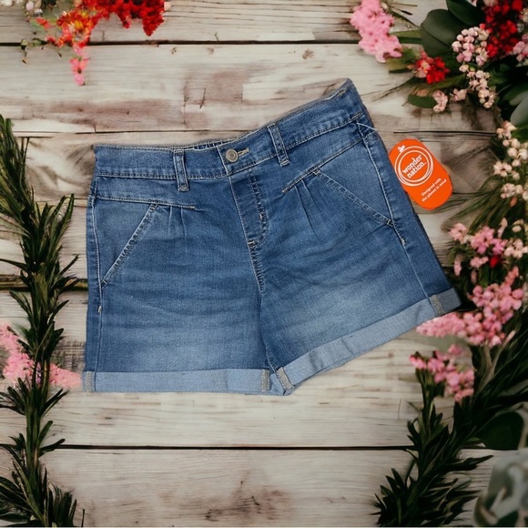 Wonder Nation Shorts Girls Size XXL 18 Denim Pleated Blue Pockets School Beachy - Picture 1 of 11